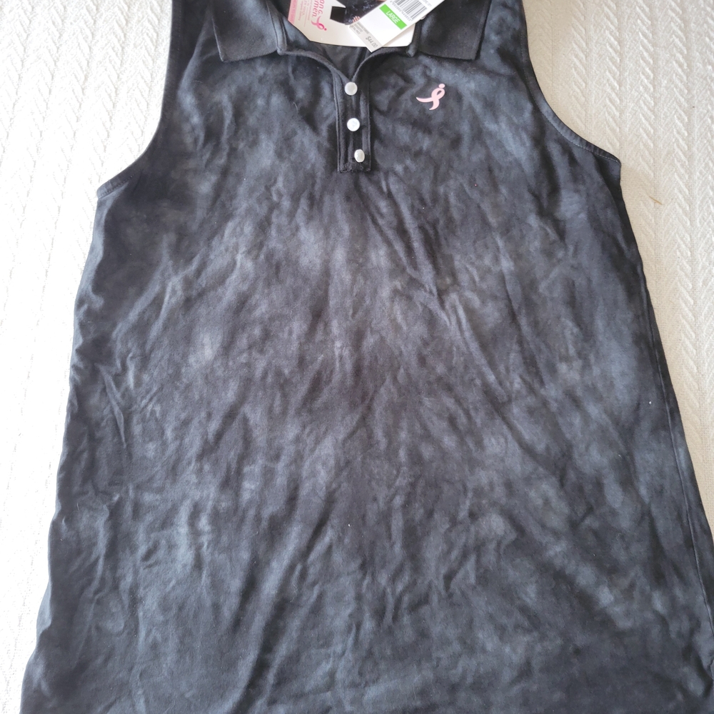 Earth And Yoga Black Tye Dye Sleeveless Shirt Pink Breast Cancer Logo Large
